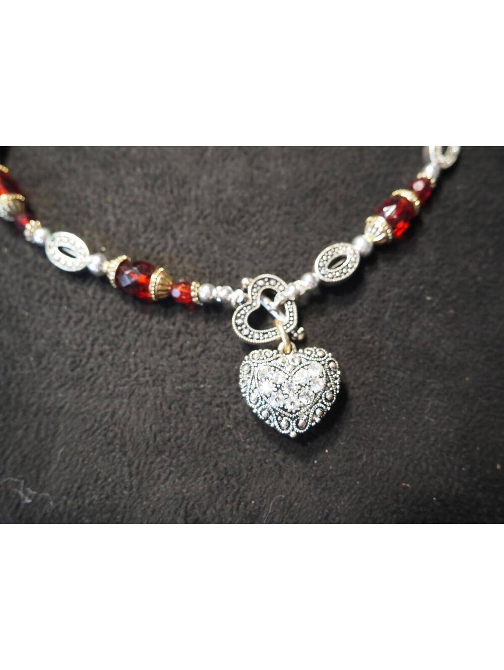 Reversable Beaded Heart Pendant Necklace with Front Toggle Closure